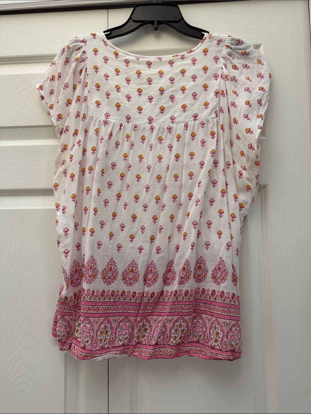 GAP White Boho Floral Border Peasant Top - Pink & Yellow - Picture 6 of 12